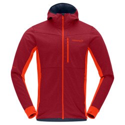 Norrona Falketind Warm 2 Octa Hooded Jacket Men's in Arednalin and Rhubarb